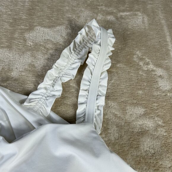 Lilly Pulitzer Luxletic Lucine Bra Tank White Size Large Ruffle Straps Padded - Picture 11 of 11